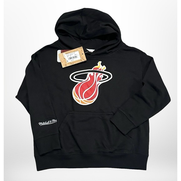 Miami Heat Hoodie Youth Small Black NBA Basketball Mitchell & Ness Pullover Logo - Picture 1 of 6